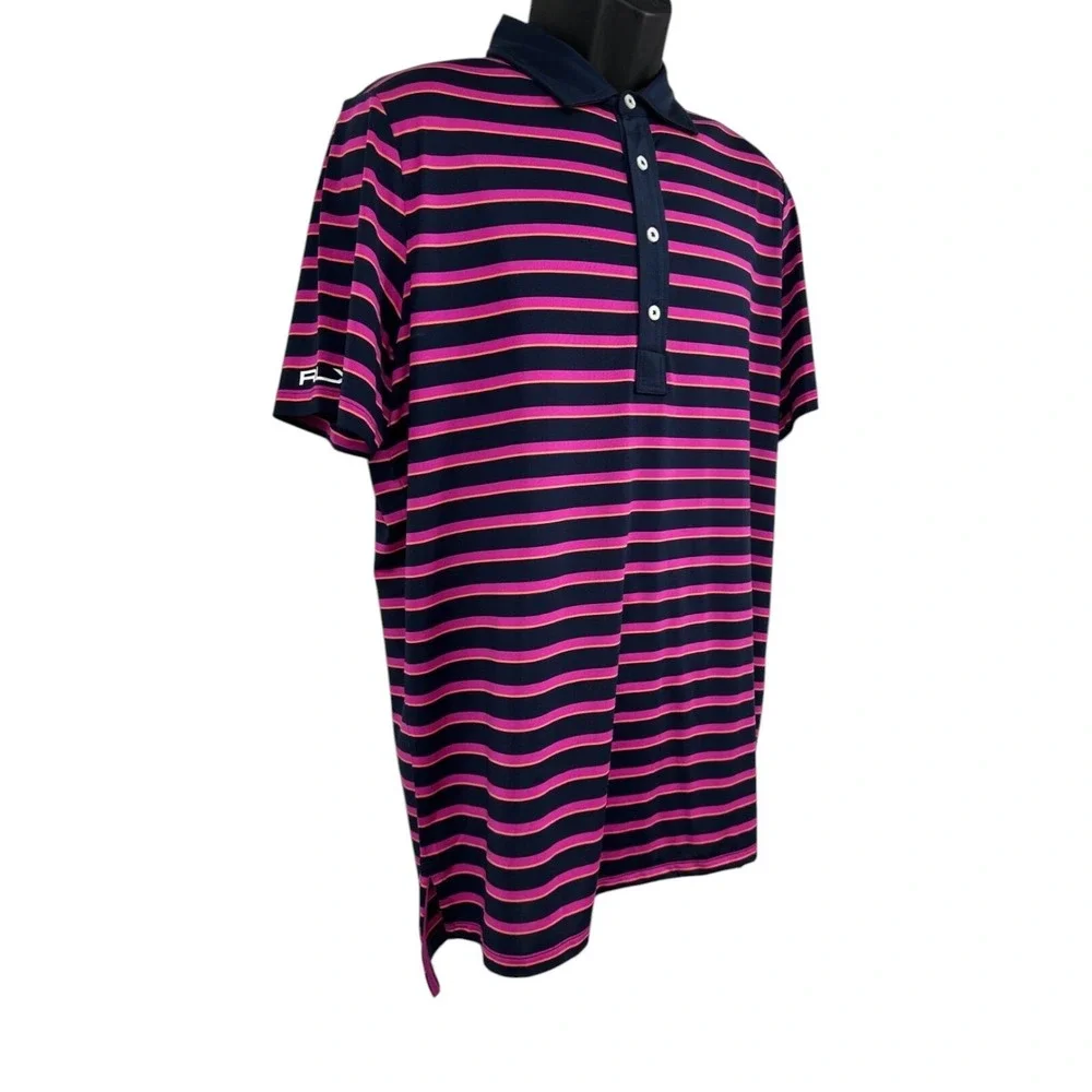 Ralph Lauren RLX Men's Pullover Collared Polo Shirt Medium Purple Striped Knit